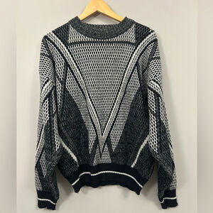 Barnaby Vintage 90’s Black and White Geometric Crewneck Sweater XL